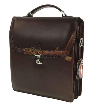 LS 1060A ανδρική δερμάτινη τσάντα καφέ