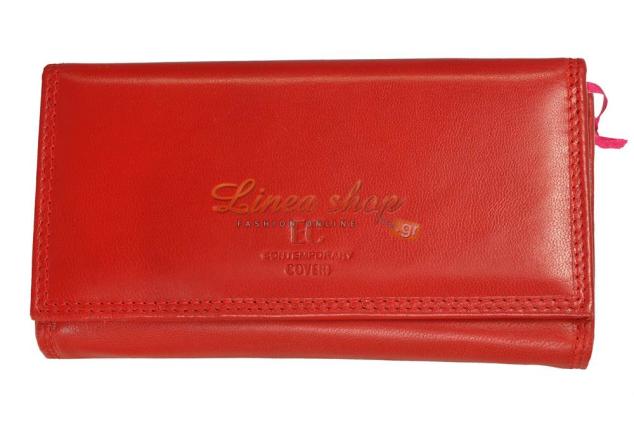 Coveri 1034-155 γυναικείο δερμάτινο μεγάλο πολυθέσιο πορτοφόλι κόκκινο