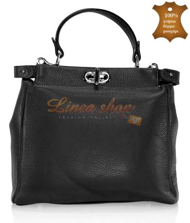 LS 0200 γυναικεία δερμάτινη τσάντα μαύρη