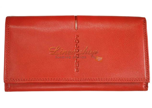 POLO CLUB 1530-895 Γυναικείο δερμάτινο ΜΕΓΑΛΟ πορτοφόλι κόκκινο