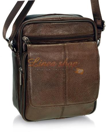 LS 45579 Ανδρική δερμάτινη τσάντα ώμου Καφέ