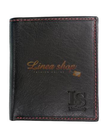 LS 18330 Ανδρικό δερμάτινο πορτοφόλι Μαύρο-Κόκκινο