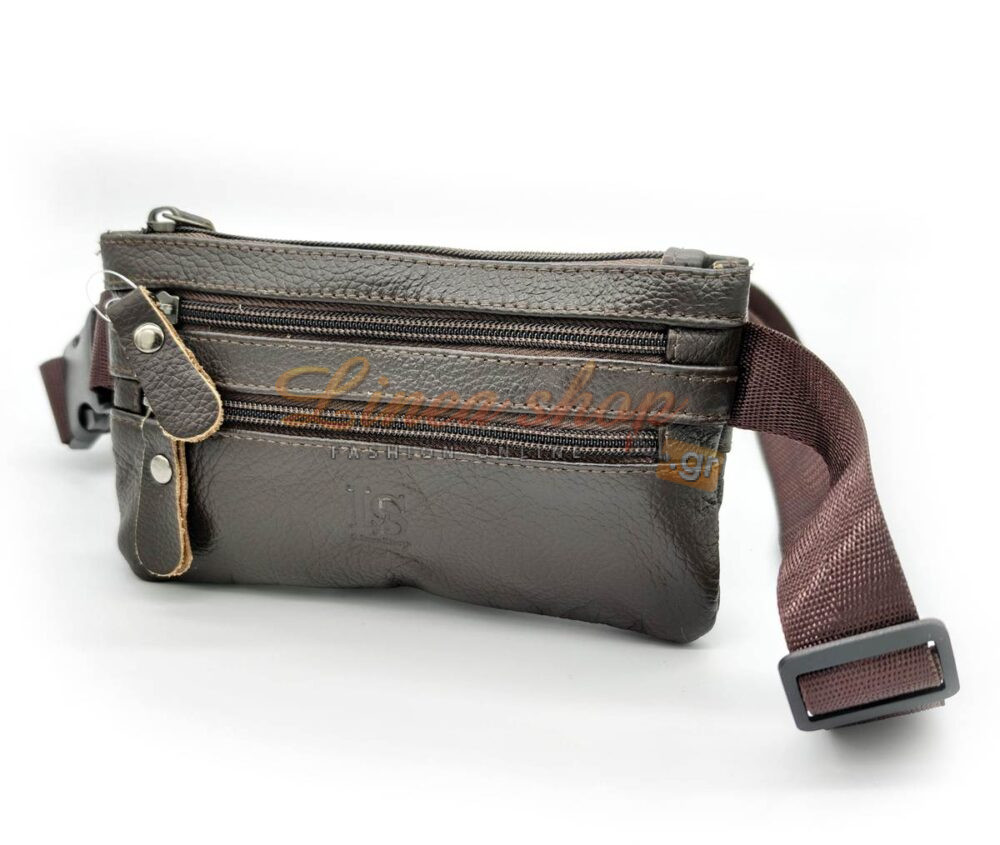 Δερμάτινη μπανάνα τσαντάκι μέσης μικρό & λεπτό 230055 καφε