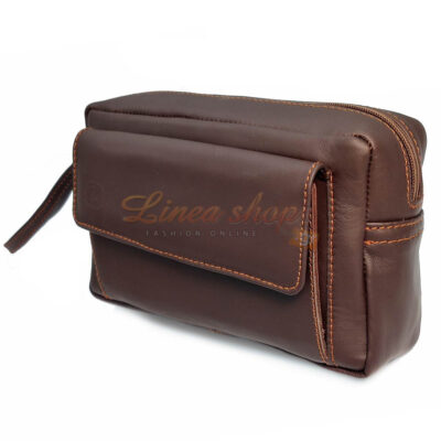 1583 ανδρική δερμάτινη τσάντα χειρός-καρπού καφέ