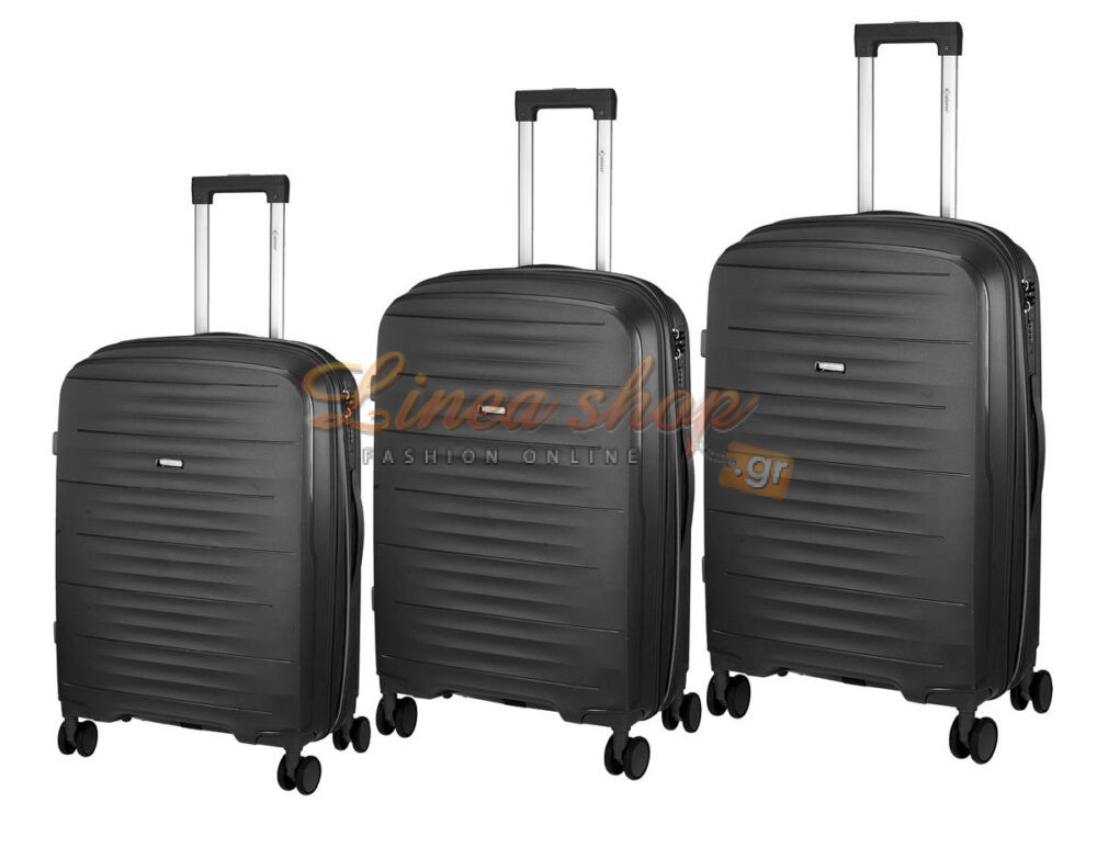 Xplorer 6922/3X-SET Άθραυστες βαλίτσες πολυπροπυλενίου σε SET 3 τεμάχια & μεγέθη (S/M/L) Μαύρο