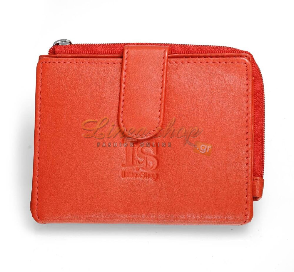 LS 64549 unisex μικρό δερμάτινο πορτοφόλι-καρτοθήκη κόκκινο