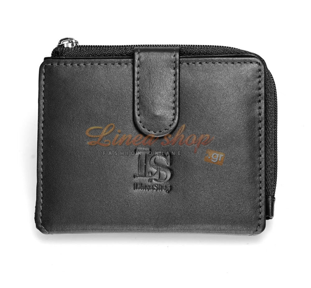 LS 64549 unisex μικρό δερμάτινο πορτοφόλι-καρτοθήκη μαύρο