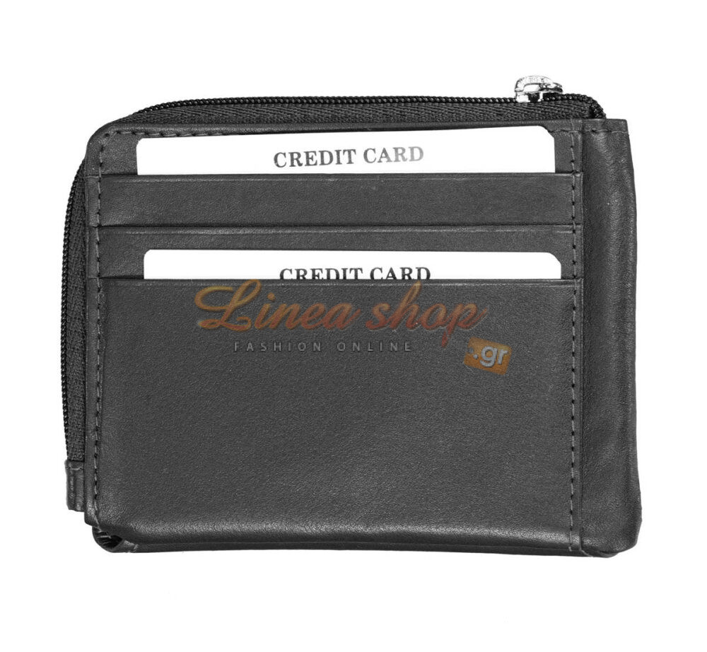 LS 64549 unisex μικρό δερμάτινο πορτοφόλι-καρτοθήκη μαύρο
