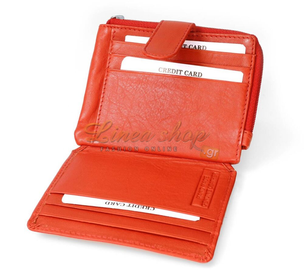 LS 64549 unisex μικρό δερμάτινο πορτοφόλι-καρτοθήκη κόκκινο