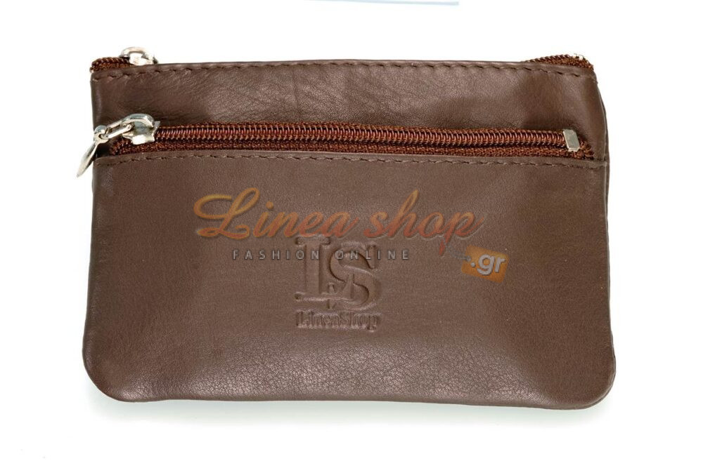 LS 2078 UNISEX Μικρό δερμάτινο πορτοφόλι κερμάτων-κλειδιών καφέ