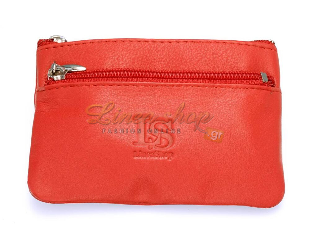 LS 2078 UNISEX Μικρό δερμάτινο πορτοφόλι κερμάτων-κλειδιών καφέ κόκκινο