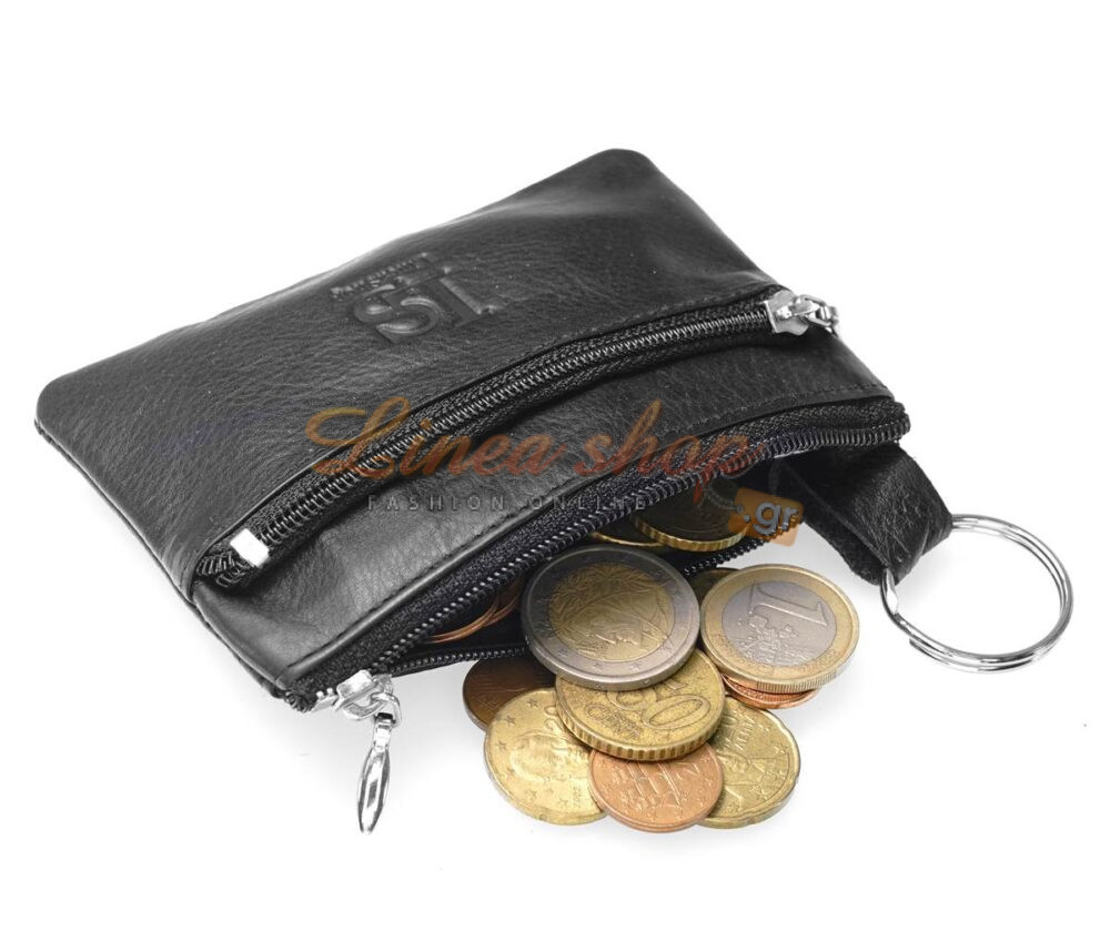 LS 2078 UNISEX Μικρό δερμάτινο πορτοφόλι κερμάτων-κλειδιών καφέ μαύρο