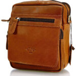 GM 0250 ανδρική δερμάτινη τσάντα ώμου-Ζώνης καμελ
